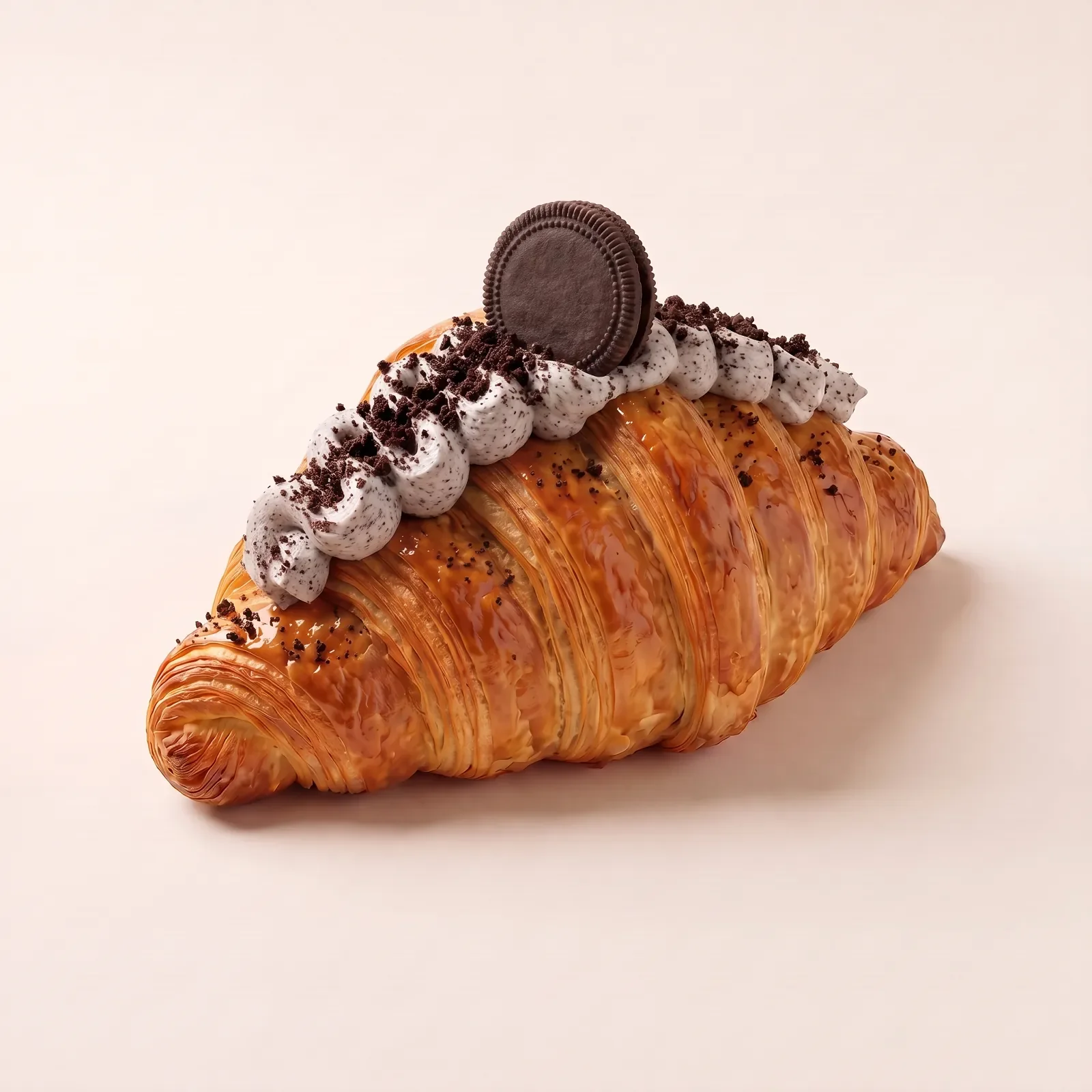 A realistic 3D render of Manna's oreo croissant
